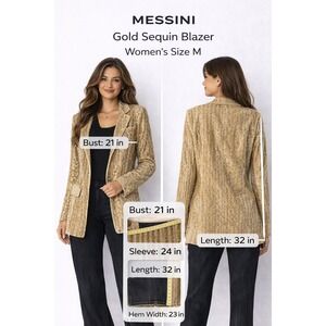 Messini Gold Sequin Long Sleeve Open Front Blazer Jacket